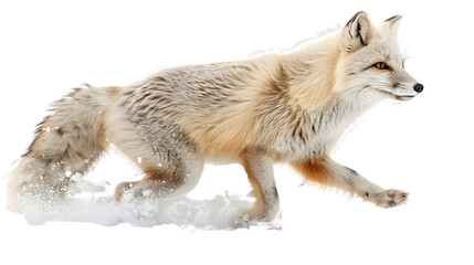 White fox in snow isolated on a transparent background, PNG, Ai, High Quality 