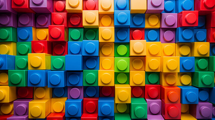 Brightly Colored Toy Building Blocks Stacked in Layers