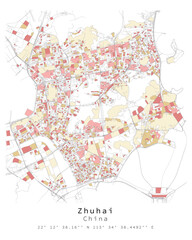 Fototapeta na wymiar Zhuhai,China city centre,Urban detail Streets Roads color Map ,vector element template image