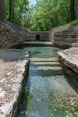 Small pool surrounded by stone walls