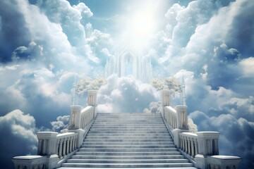 Spiritual Stairway heaven. God fantasy light. Generate Ai