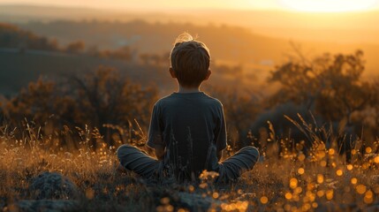 Craft an image capturing the quiet solitude of a child alone in nature