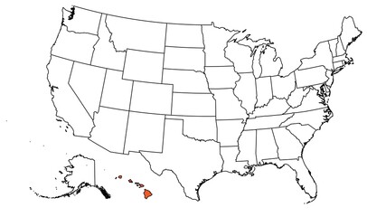 The outline of the US map with state borders. The US state of Hawaii