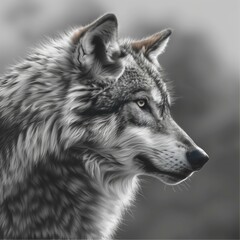 Fototapeta premium Black and white illustration with an animal - wolf. 8K resolution.