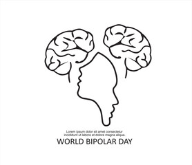 Brain of a person with opposite emotions. Bipolar disorder symbol. World Bipolar Day. Vector illustration.