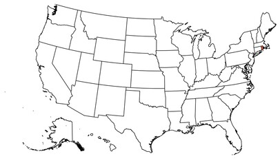 The outline of the US map with state borders. The US state of  Rhode Island