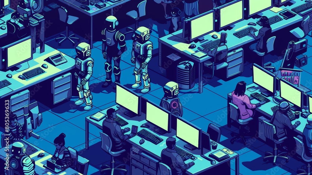 Aufkleber the future workplace with ai robots and human workers. cyborgs automation, artificial intelligence t