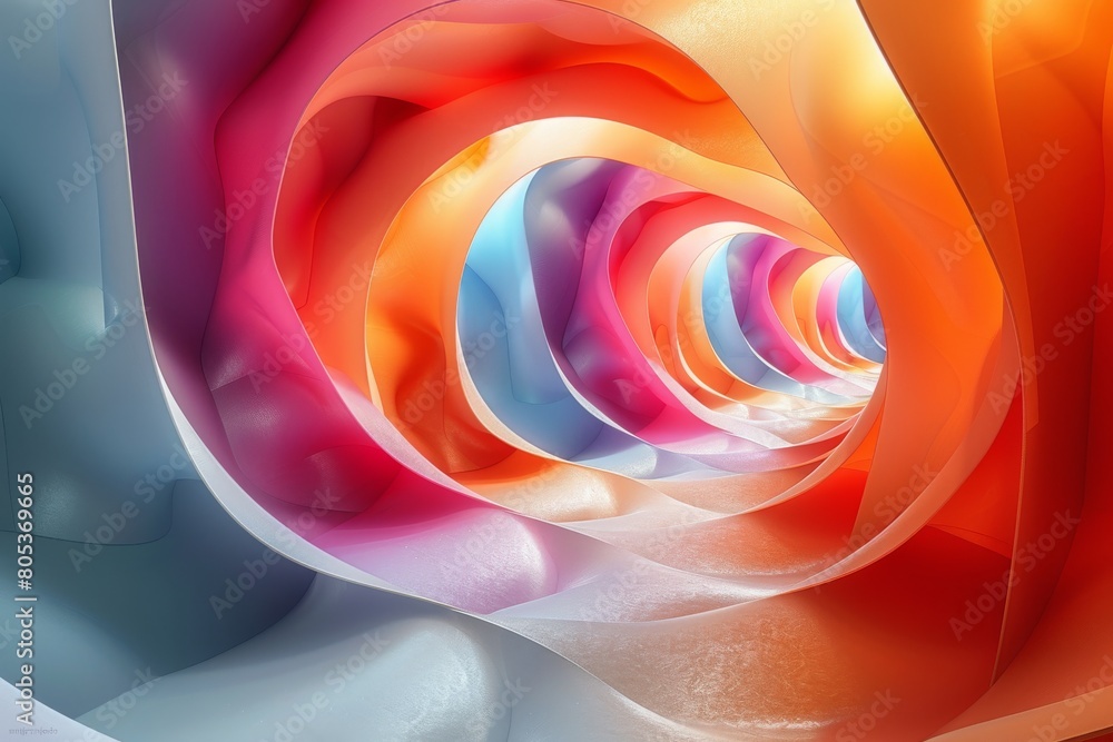 Poster this abstract digital artwork displays a colorful spiral tunnel with a smooth, flowing design, impar