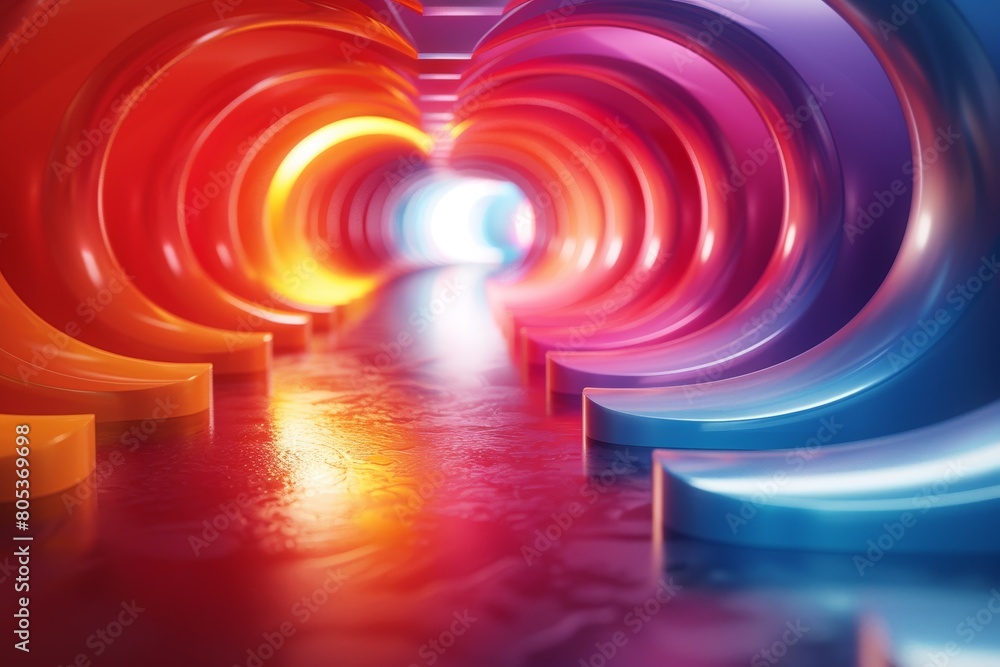 Poster the image displays a powerful abstract corridor with alternating blue and red colors, suggesting a d