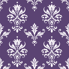 Violet and white damask vector seamless pattern. Vintage, paisley elements. Traditional, Turkish motifs. Great for fabric and textile, wallpaper, packaging or any desired idea.