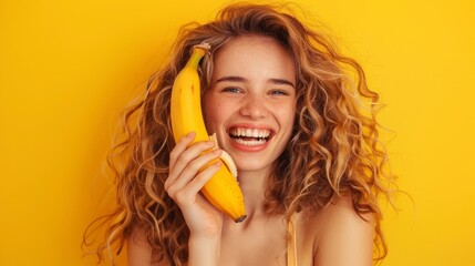 beautiful woman holding a banana in a sexy way