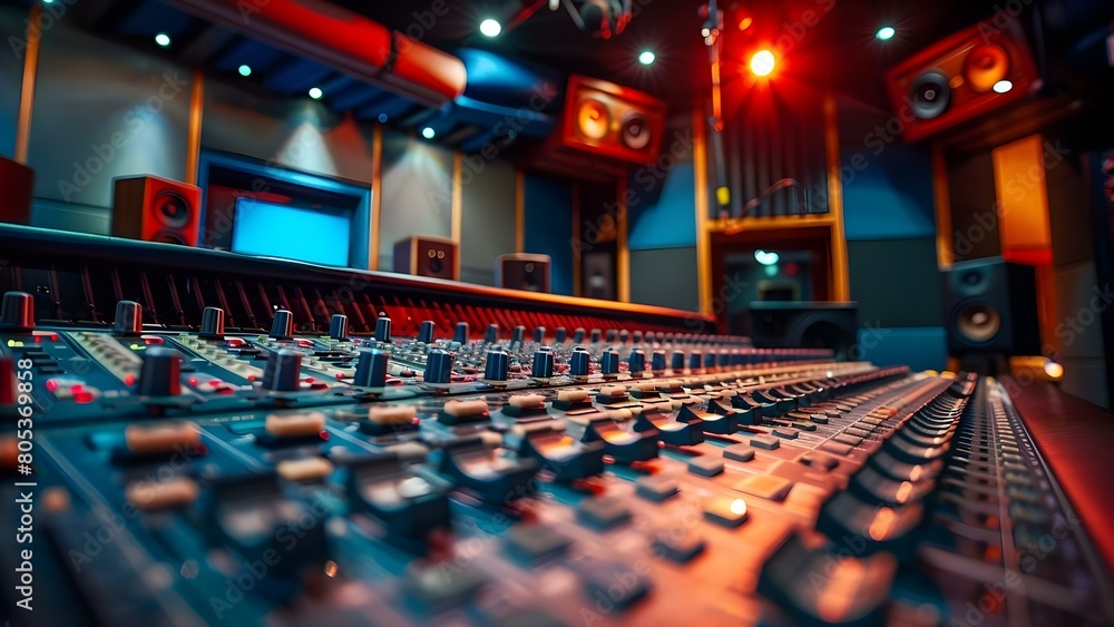 Poster professional audio control room in a recording studio for sound engineering. concept recording studi