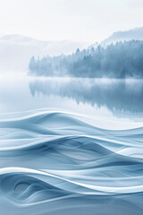 A serene blend of misty blue and creamy white waves, intertwining in a tranquil dance that mimics the gentle movement of morning fog over a calm lake.