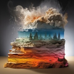 A cross-section of the earth showing the different layers from the surface down to the core - obrazy, fototapety, plakaty