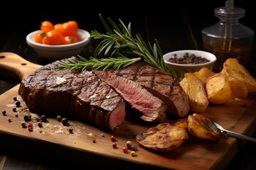 Luxurious Steak meat potato restaurant. Cooking bbq. Generate Ai