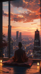 Elevated Serenity: Sunset Meditation in the City Skyline