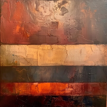 Where serenity meets texture: A minimalist masterpiece for the modern eye. Deep reds and cool blues. Accents of Peach Fuzz add a touch of warmth and vintage charm.