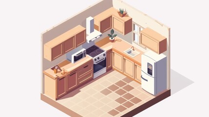 An isometric landing page for renovations of a kitchen in a home