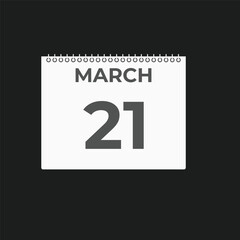 March21 calendar reminder. 21 Marchdaily calendar icon template. Calendar 21 Marchicon Design template. Vector illustration
