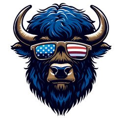Patriotic Buffalo Wearing American Flag Sunglasses
