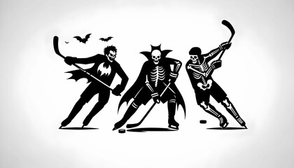 Halloween Collection Ghost characters playing hockey