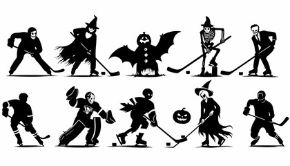 Obraz premium Halloween Collection Ghost characters playing hockey
