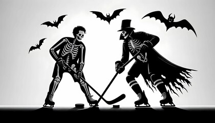 Halloween Collection Ghost characters playing hockey