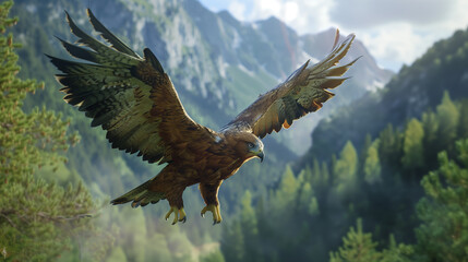 Obraz premium Golden Eagle Soaring Over Mountains