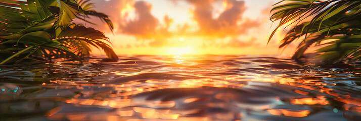Serene Ocean Sunset, Calm Sea Under a Colorful Sky, Reflective Water Surface