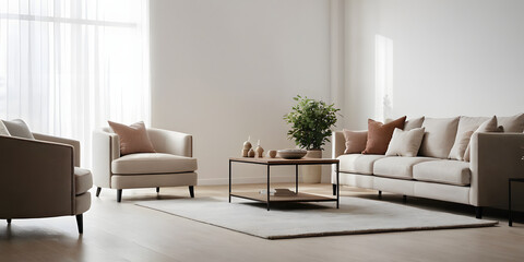 The lounge and living room interior design and white wall texture background, New 3D rendering interior design scene