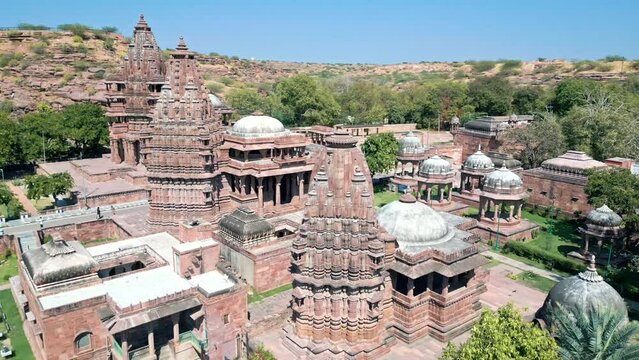 Temple in Mandore Gardens, Rajasthan, India from the air