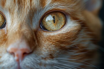 An extremely close-up shot of a ginger cat's eye, capturing the minute details of the iris and reflection