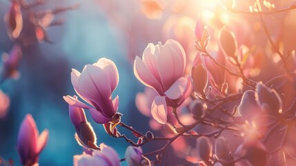 A beautiful magnolia flower in the morning sun.