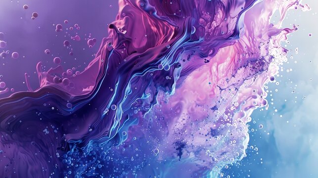 A purple and blue abstract painting with a splash of white paint.