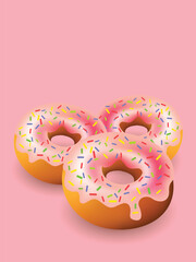 Donut on pink background vector illustration.