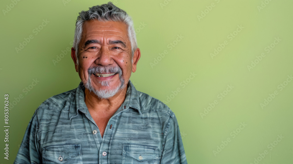 Poster a man with a beard and mustache is smiling at the camera