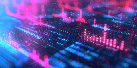 Abstract 3d background with glowing bar chart of investment order financial data development, rate rise, statistics chart.