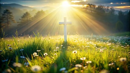 A cross on grass field, Concept of spirituality