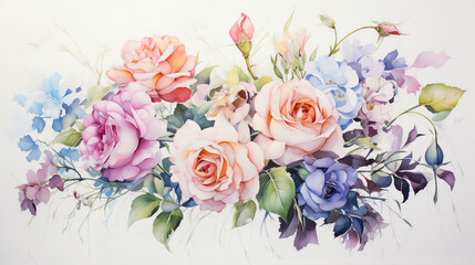 A delicate watercolor painting capturing the vibrant colors of a bouquet of roses