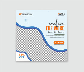 Travel and Tour social media post template, tour business promotion poster, Holiday and travel advertising template banner