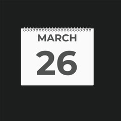 March26 calendar reminder. 26 Marchdaily calendar icon template. Calendar 26 Marchicon Design template. Vector illustration
