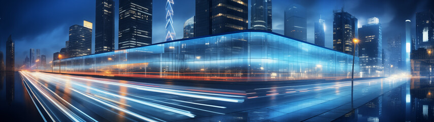 Gleaming Night City with Intense Blue and Orange Lights