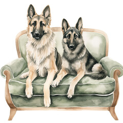 AI-Generated Watercolor German Shepherd sleeping Clip Art Illustration. Isolated elements on a white background.