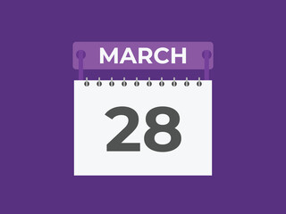 March 28 calendar reminder. 28 March daily calendar icon template. Calendar 28 March icon Design template. Vector illustration
