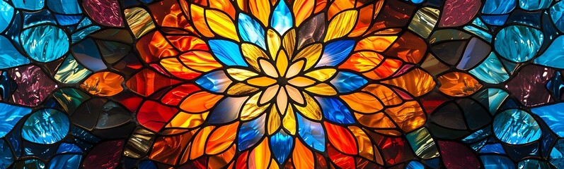 Mandala Background with Stained Glass Effect and Primary Colors