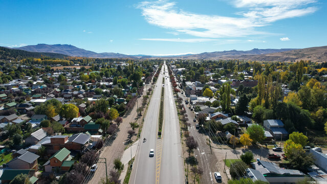 Aerial view of the City of "Junin de los Andes", Neuquen, Argentina.