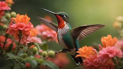 hummingbird on a flower HD 8K wallpaper Stock Photographic Image