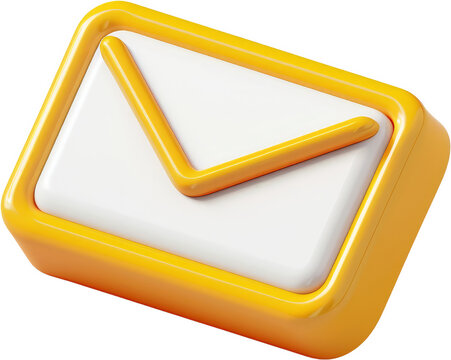 A yellow and white envelope with a curved edge. The envelope is a 3D model and is placed on a white background