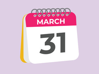 March 31 calendar reminder. 31 March daily calendar icon template. Calendar 31 March icon Design template. Vector illustration
