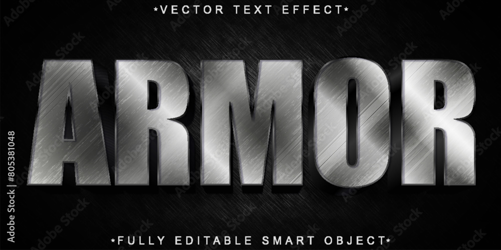 Poster silver worn warrior armor vector fully editable smart object text effect